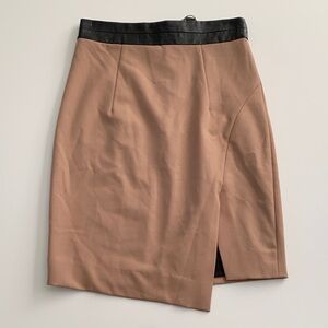 Milly Camel Slit Pencil Skirt w/ Lambskin Leather Waistband NWT Sz 6
